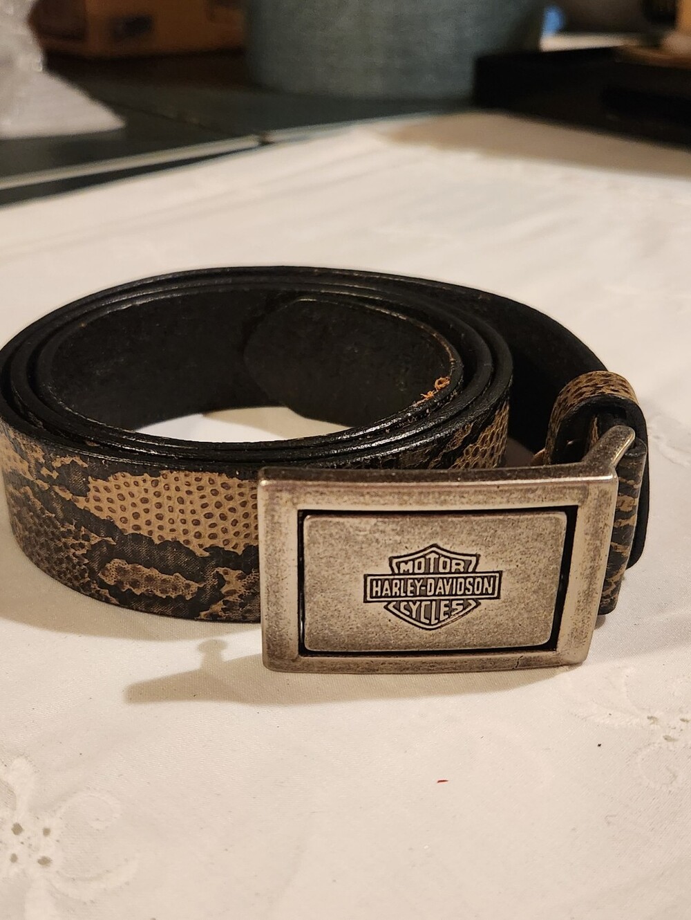 Harley Davidson Belt Size 36 Leather 2 Way Buckle Snakeskin Animal Bikercore
